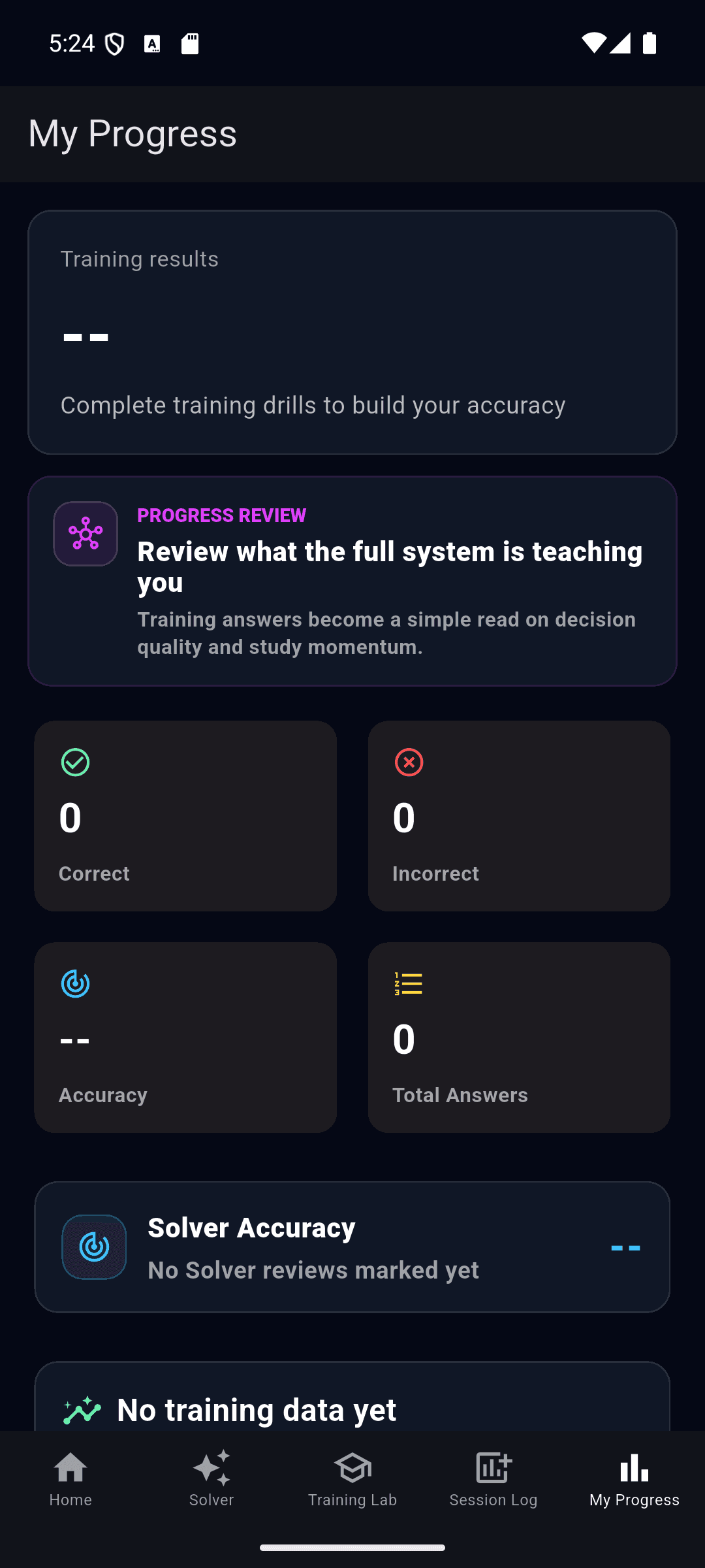 My Progress preview in the GTO Poker Edge Android app